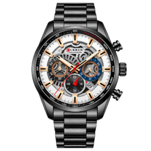 Montre Homme Chronographe Noire – Cadran Squelette Argenté