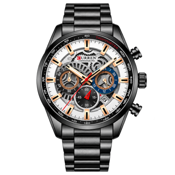 Montre Homme Chronographe Noire – Cadran Squelette Argenté
