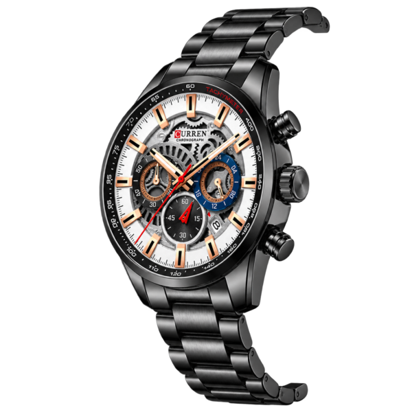Montre Homme Chronographe Noire – Cadran Squelette Argenté - vue 2