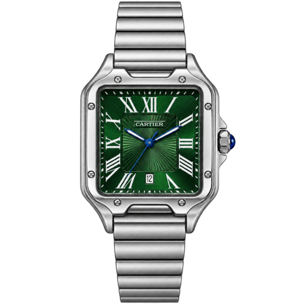 Montre Homme Argentée à Cadran Vert – Style Élégant